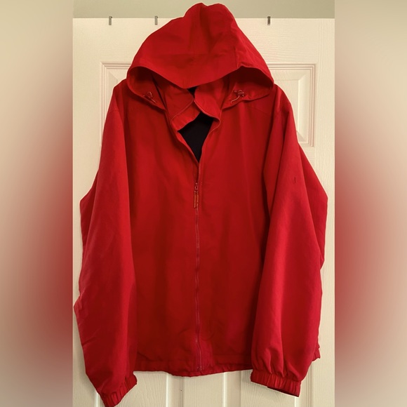 Lands’ End Men’s Fleece Lined Rain Coat Jacket Red Size Large - Picture 1 of 4